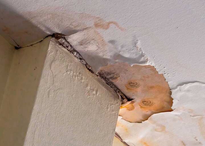 Water damage causing mold from a water leak on a ceiling in King of Prussia